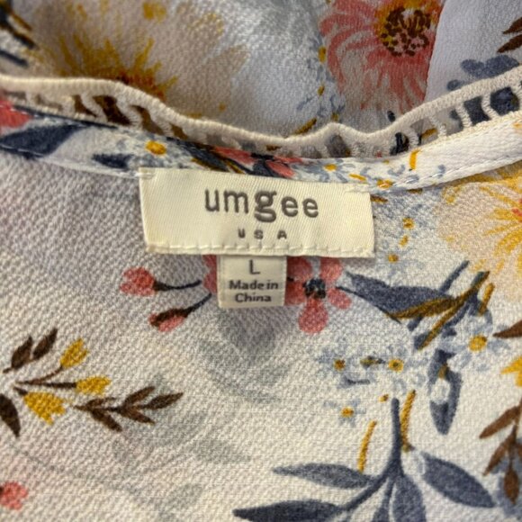 Umgee Floral Boho Long Sleeve V Neck Babydoll Dress Sz Large Cold Shoulder - Picture 7 of 8